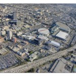 Aerial view of downtown LA, Staples Center, Convention Center